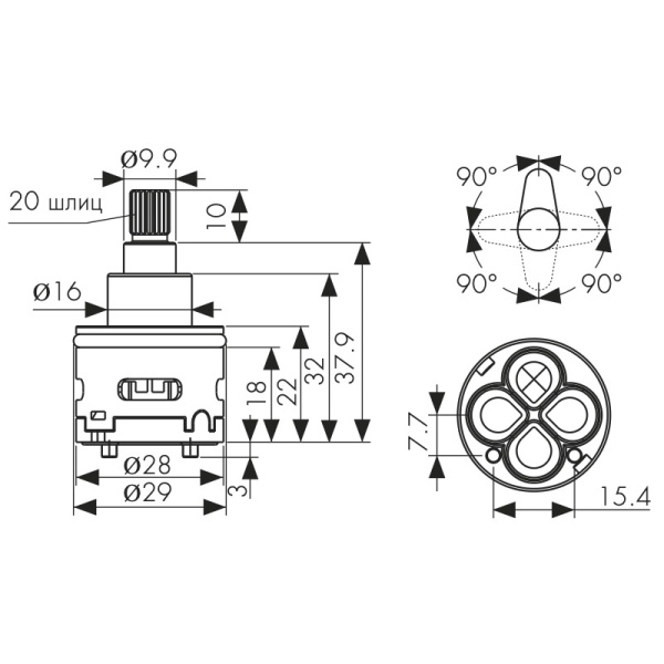 6012 Дивертор KAISER 4-х режимный для моделей 01382, 02182-2, 05182, 06182